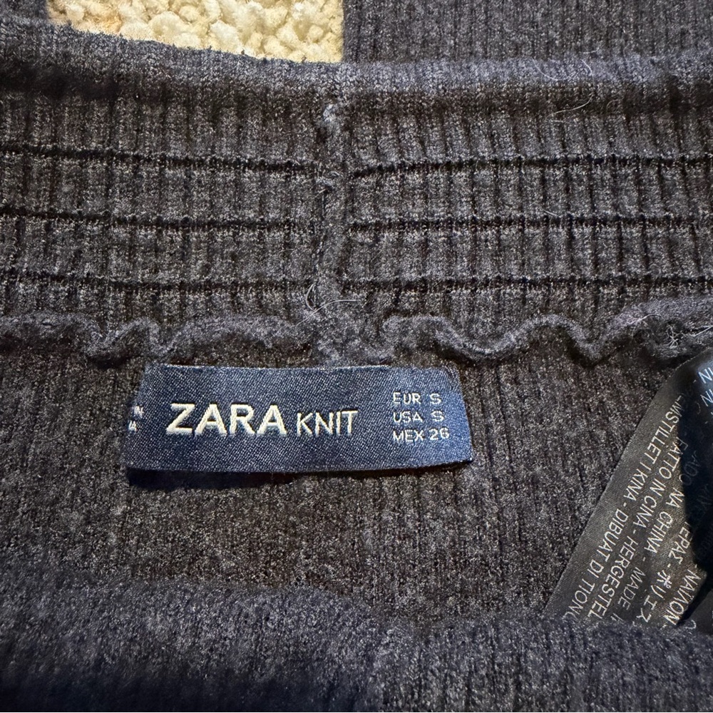 Zara Brownish Black Knit High Rise Super Wide Leg Pants size S - Picture 6 of 6